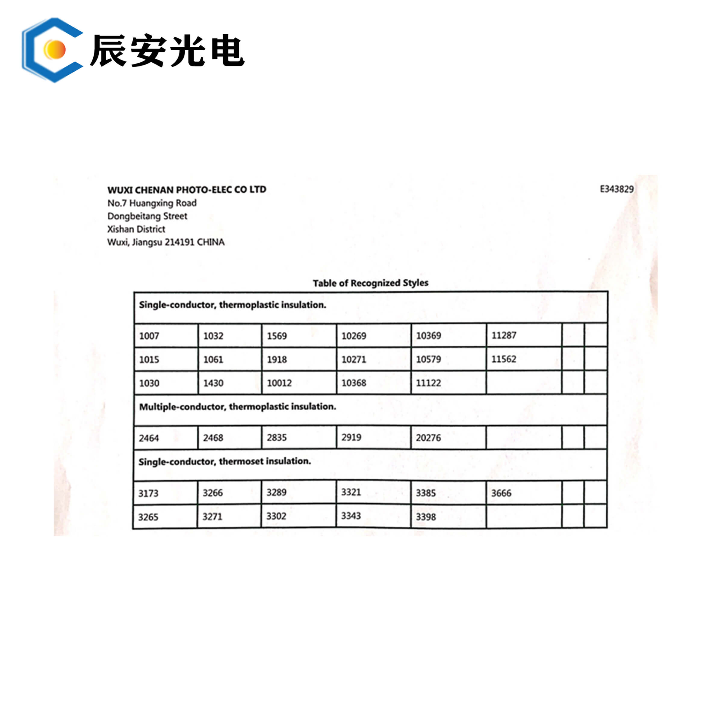 辰安線纜UL電子線規(guī)格型號